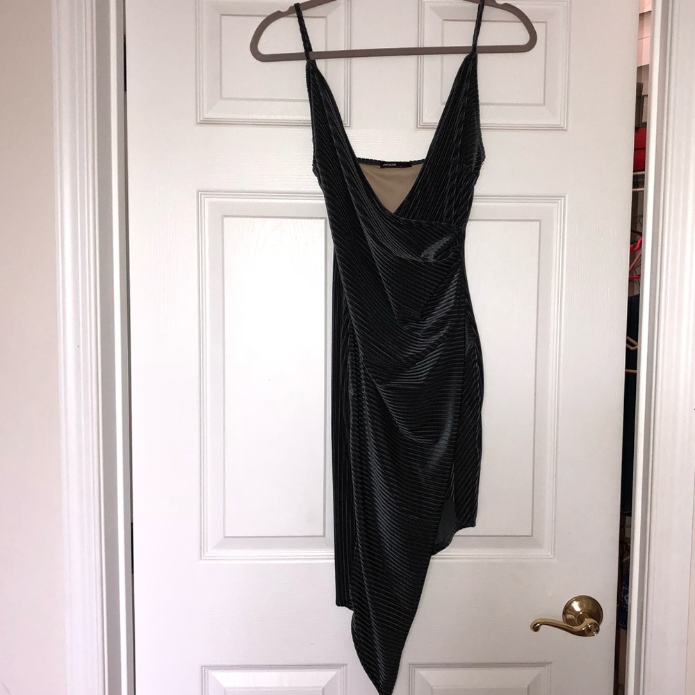 Asymmetrical velvet ribbed dress